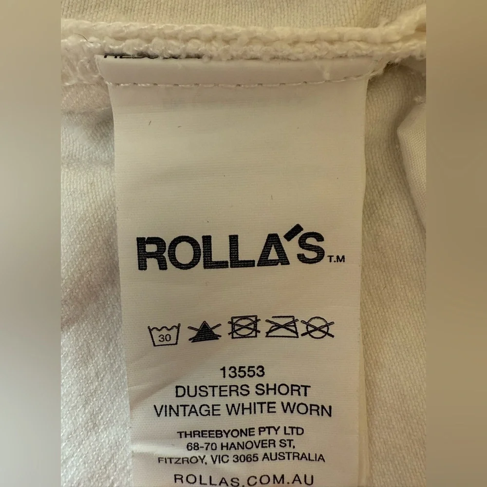 Rolla’s Dusters Shorts High Rise Slim Distressed Vintage White Worn Size 27